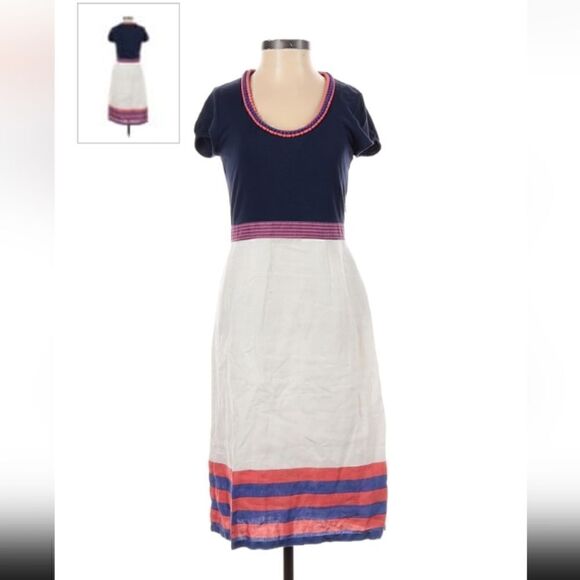 Boden Scoopneck Colorblocked Red White and Blue Dress Short Sleeved Sz 2 - Picture 4 of 8